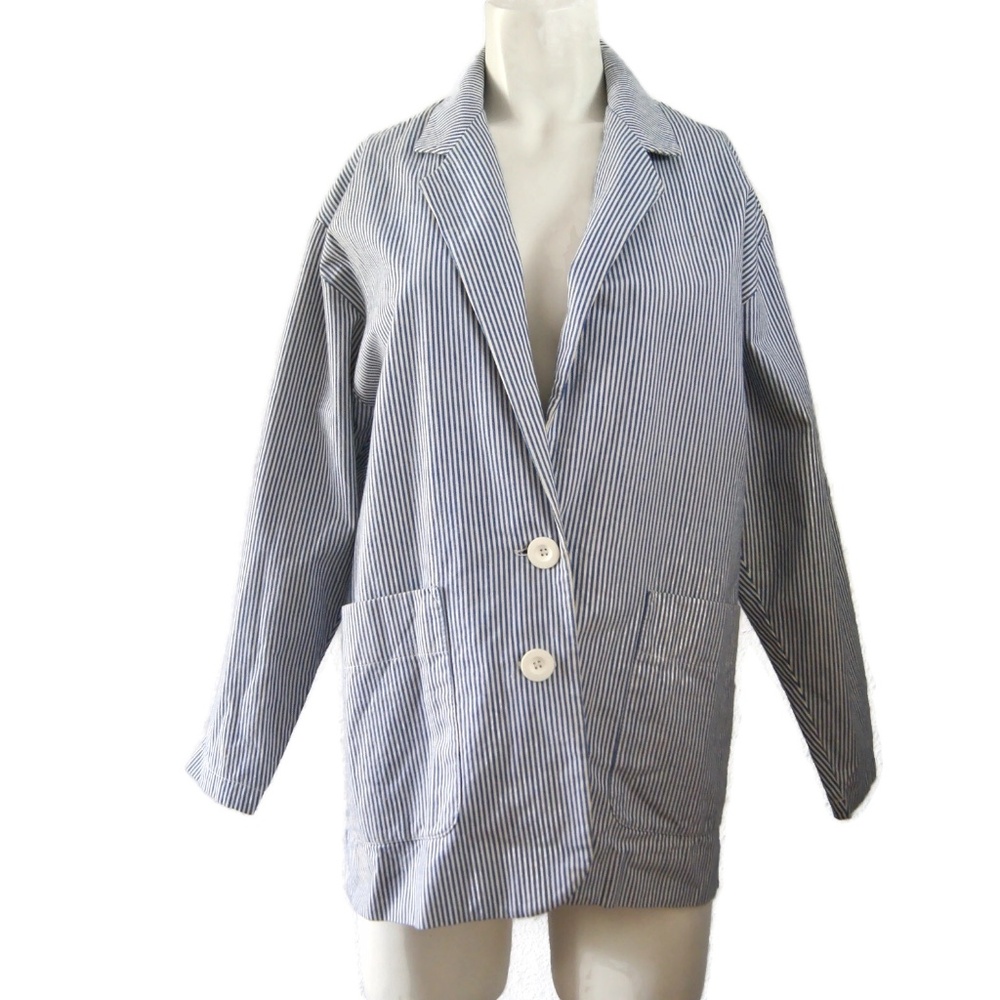 Laura Ashley Vintage Women's Cotton Jacket Blazer Size Small Blue and White